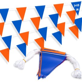 105ft Pennant Banner Flags, 7"x10" Fluorescent Orange and Blue Safety Flagging Banner Warning Flags for Construction Site/Traffic Control/Boundary Barrier Signs, Perimeter Marking Flags on String, 45 Flags
