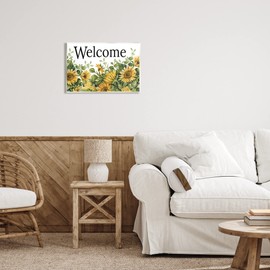 Stupell Industries Welcome Typography Sign Blooming Sunflower Field Wood Wall Art, Design By Cindy Jacobs