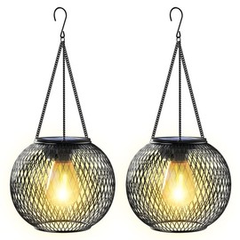 Solar Lanterns Outdoor, 2 Pack Brighter Metal Solar Hanging Lanterns, IP65 Waterproof Solar Lights Outdoor, Gardening Gifts & Decor for Garden Yard Patio Pathway solar powered light:_2 PCS