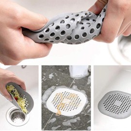 SHANHUYUHUI Square Drain Cover Filter Shower Drain Hair Catcher with Suction Cups Silicone Drains Protector Sewer Filter for Bathroom/Shower Room/Kitchen/Basin/Sink 2 Pack (Gray)