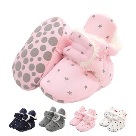 Edoton Unisex Baby Newborn Fleece Booties, Baby Boys Girls Soft Soles Stripes Bootie Toddler Boots Cute Boots Sock Adjustable., D Pink 1, 6-12 Monate