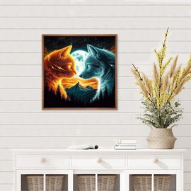 MEIYUDA Wolf and Cat Diamond Painting Kits for Adults, 5D Forest Moonlight Diamond Art Kits for Adult Beginners, DIY Full Diamonds Art Painting Kit for Home Wall Decor 12x12inch