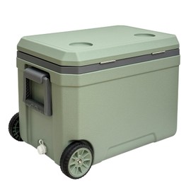 JUST-V 45L Cooler Insulated Portable Ice Chest Box with Heavy Duty Wheels Keeps Ice for up to 5 Days, Great for Beach, Camping, Tailgating, Sports, & More Green