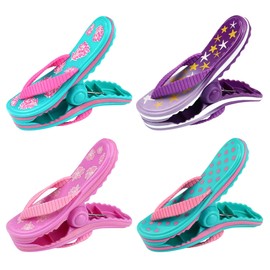 4 Pack Beach Towel Clips, Multicolor Slipper Pattern Beach Towel Pegs, Strong Beach Chair Hanger Clips Clothes Clip Large Novelty Sunbed for Lanyards Beach Chairs Home Patio Pool Boat Supplies