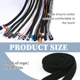 TORMEN Replacement Drawstrings Drawcords 51IN Cotton Drawstring Cord with Easy Adjustable Easy to Install Perfect for Hoodies Activewear(1 Pcs Metal, Flat, Black)