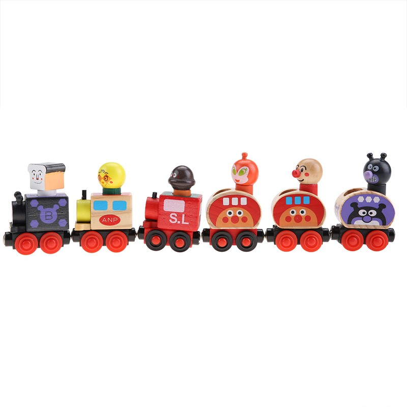 Mini Wooden Magnetic Train Set Cartoon Vehicle Blocks Children Educational