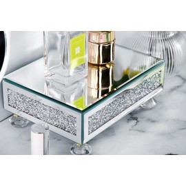 TACIDON Modern Mirrored Riser for Display : Crushed Diamond Decorative Pedestal Stand for Kitchen Counter and Home Decor , Glass Display Tray for Bathroom Soap, Sink, Vase，Perfume (Gold)