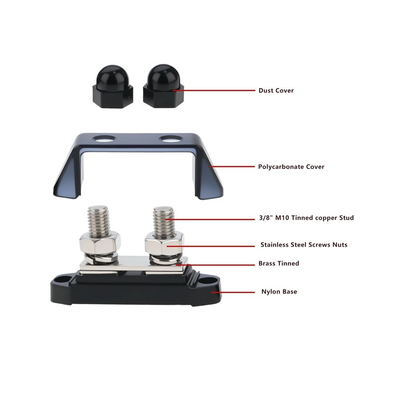 eMagTech 2pcs M10 Dual Stud Bus Bars 3/8" Power Distribution