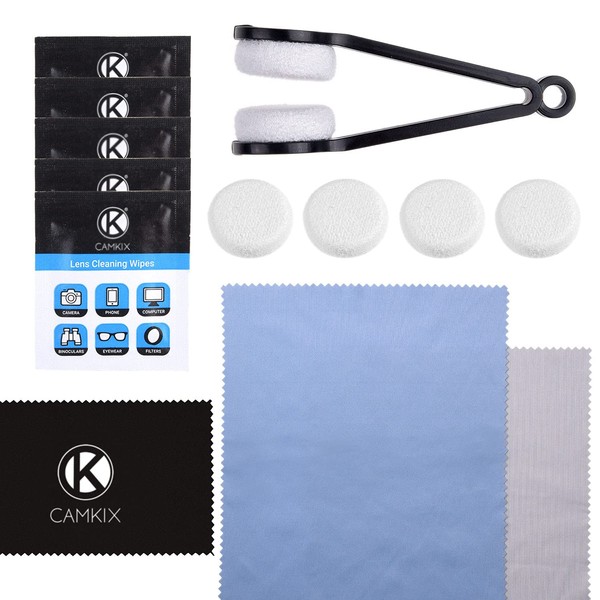 CamKix Cleaning Kit for Eyeglasses/Sunglasses - Lens Cleaning Tool with 2 Sets of Spare Pads, 25 Individually Wrapped Wet Tissues, 3 Microfiber Cloths - Quick, Safe and Easy to Use - Immaculate Resul