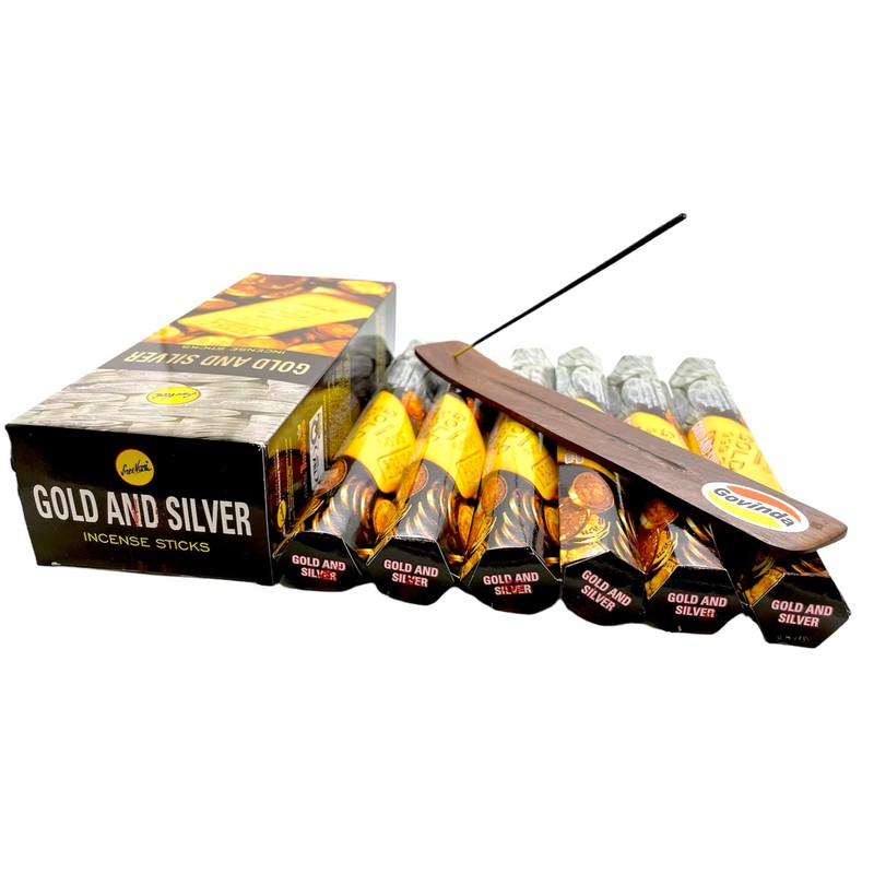 Gold Silver Incense Sticks and Incense Stick Holder Bundle Insence