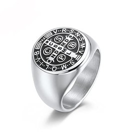 Men's St Benedict Exorcism Ring Stainless Steel Catholic Roman Cross Demon Protection Ghost Hunter Christian Saint Knuckle Middle Bands Holy Brand Rings Religious Gift for Men Women Father Comfort Fit CPBS Jewelry (7)