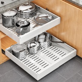Pull out Cabinet Organizer, 2 pack, 20.5" Deep Heavy Slide out Drawers, Upgrade Three triple-slide Rail Systems, Expandable 12.8"-20.8" Roll out Shelf Storage for Kitchen Base Cabinet Organization