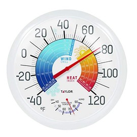 Taylor Wind Chill/Heat Index Thermometer & Hygrometer, Indoor Outdoor Wireless Thermometer with Easy to Read Large Numbers for Patio, Pool, and Indoor Areas, 13.25-inch