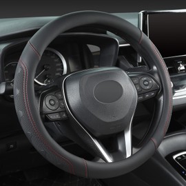 GIANT PANDA Car Steering Wheel Cover for Toyota RAV4,Camry,Highlander,Corolla,Prius,Tacoma,Standard Size - Black+Red Line