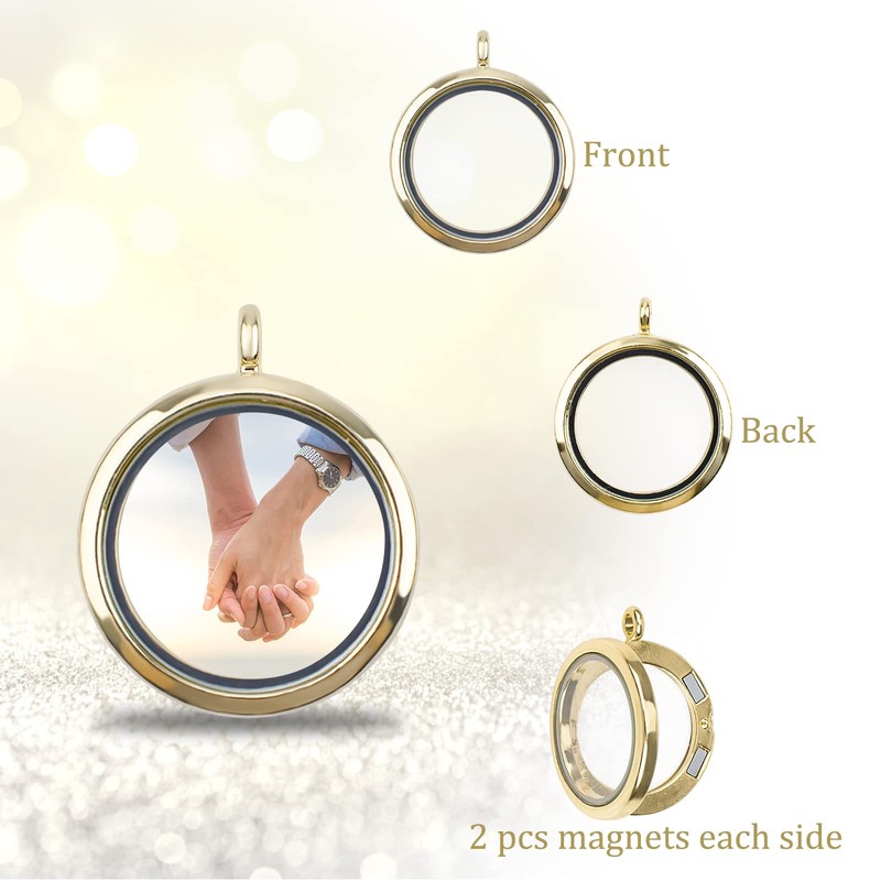 WANDIC Memory Locket Charms, 4 Pcs Round Electroplated Crystal Picture