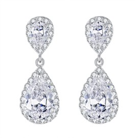 EVER FAITH Women's 925 Sterling Silver CZ Bridal Banquet Teardrop Pierced Dangle Earrings Clear, Sterling Silver Cubic Zirconia, Cubic Zirconia