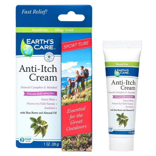 Earth's Care Anti-Itch Cream Sport Tube, No Parabens, Steroids, Artificial Colors or Fragrances, Allergy-Tested 1 OZ.