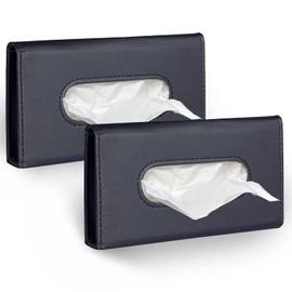 Langmeil Car Tissue Holder, 2 Pack Sun Visor Napkin Holder, Premium PU Leather, Car Mask Holder for Sun Visor Vehicle, with Tissue Refill, Black&Beige