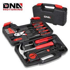 DNA MOTORING 39 Pcs Portable Tool Kit Household Hand Toolbox General Repair Screwdriver Pliers Hammer Hex Set - Color: Red