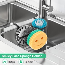 Kitchen Sponge Holder, Sink Caddy for Kitchen Sink Organizer, Smiley Face Sponge Holder for Round Sponge, Dish Brush