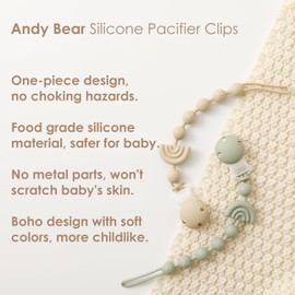 Baby Pacifier Clips One Piece Binky Clip Holder Silicone Teether Clip Pacifier Straps with Clip Baby Teether Toys for Boys and Girls Set of 3 Andy Bear-Ivory+Sage+Baby Blue