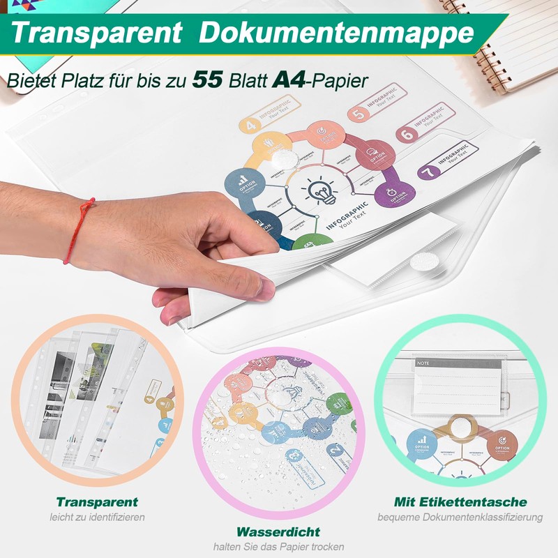 A4 Document Wallet, Pack of 14 Document Folders A4 for