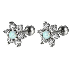 Niaspi 16G Small Opal Flower Cartilage Stud Earrings for Women Hypoallergenic Stainless Steel Cubic Zirconia Conch Helix Earring Studs Dainty Ear Jewelry, 20g, Stainless Steel, no gemstone