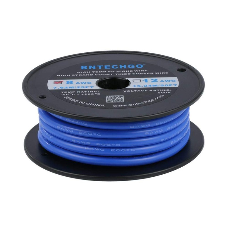 BNTECHGO 8 Gauge Silicone Wire Spool 25 ft Blue Flexible
