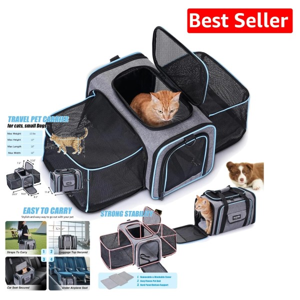 Spacious Airline Approved Pet Carrier with Expandable Design for Small