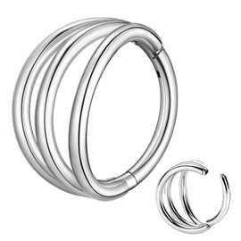 ESHIONER G23 Titanium Hypoallergenic Nose Ring Silver Gold Septum Piercing Helix Ring Cartilage Rings Tragus Conch Piercing Ring Shell Helix 16G Thickness 12 mm Nose Piercing Pack of 1, Non-precious