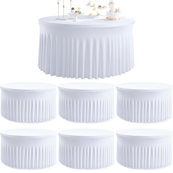 Htper 6 Pack White Spandex Round Tablecloths for 60 inch