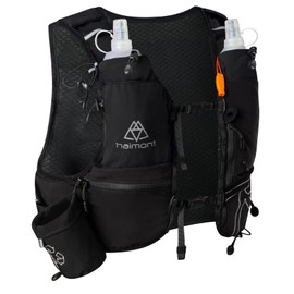 Haimont Running Hydration Vest Backpack with 2 Soft Flasks, Small Trail Runner Water Vest with Water Bottle Multi-Pocket for On-the-Go Racing Marathon Race, 8L, S, Black