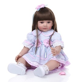 Reborn Doll Clothes 22 inch Toddler Girl Outfit Accessories Blue Plaid Dress 3 Pcs Sets Clothing for 22-24 inch Reborn Baby Doll Toddler