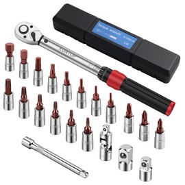 XUNTOP 22Pcs Torque Wrench Set 1/4 Inch Torque Wrench with 3.69–18.44 Ft-LB Range 72 Tooth Drive Rachet Torque Wrench with Hex/Phillips/Torx Bits for Bike Motorcycle Car Tire Auto Repair