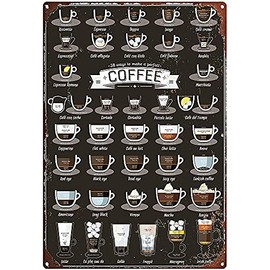 Funny Tin Sign Sign for Home 44 Types of Coffee Drinks to Know & Care About Friedcoffee Bar Cafe Living Room Kitchen Home Decoration 8x6 Inches