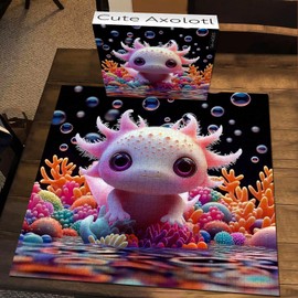 PICKFORU Cute Axolotl 1000 Piece Puzzle for Adults, Colorful Sea Animal Undersea Corals Jigsaw Puzzles, Impossible Hard Unique Art Theme as Home Decor