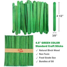 50 Sticks - Wood Craft Popsicle Sticks 4.5 Inch -Green