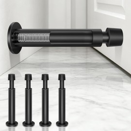Black Door Stops, 4 Pack Spring Door Stoppers for Wall Mounted with Rubber Tip, 4.4 Inch Long Doorstop Bumper Wall Protector for Bottom of Door