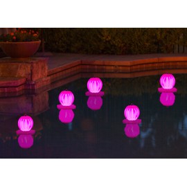Poolmaster Floating Pool Lights for Swimming Pool, Patio and Hanging Solar Lanterns, 2 Pack, Pink