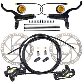 CooMeng Zoom HB876E 3-PIN 4-Pistons E-Bike Electric Power-Off Hydraulic Brake Set with 180mm Rotors, Pre-Bled Hydraulic Disc Brake Caliper Lever for eBike (Included Mounting Adapter) - Black