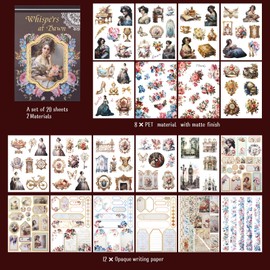 20 Sheets Court Style Sticker Book, 200+ Victorian Pre-Cut Scrapbook Sticker Book for Journals, Photo Album, PET & Paper Scrapbooks Supplies (Brown)