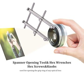 DSLR Camera Lens Removal Tool, Professional Stainless Steel Dual Tip DSLR Lens Wrench 10-100mm Lens Repair Kit with 6 Shanks, 6 Screws and 2 Hex Fasteners