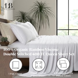 Luxury Bamboo Market | Queen Size Bed Sheet Set | 100% Viscose Made from Bamboo | Organically Grown | Ultra Soft | Cooling Sheets for Hot Sleepers | 17" Deep Pocket [Classic White]