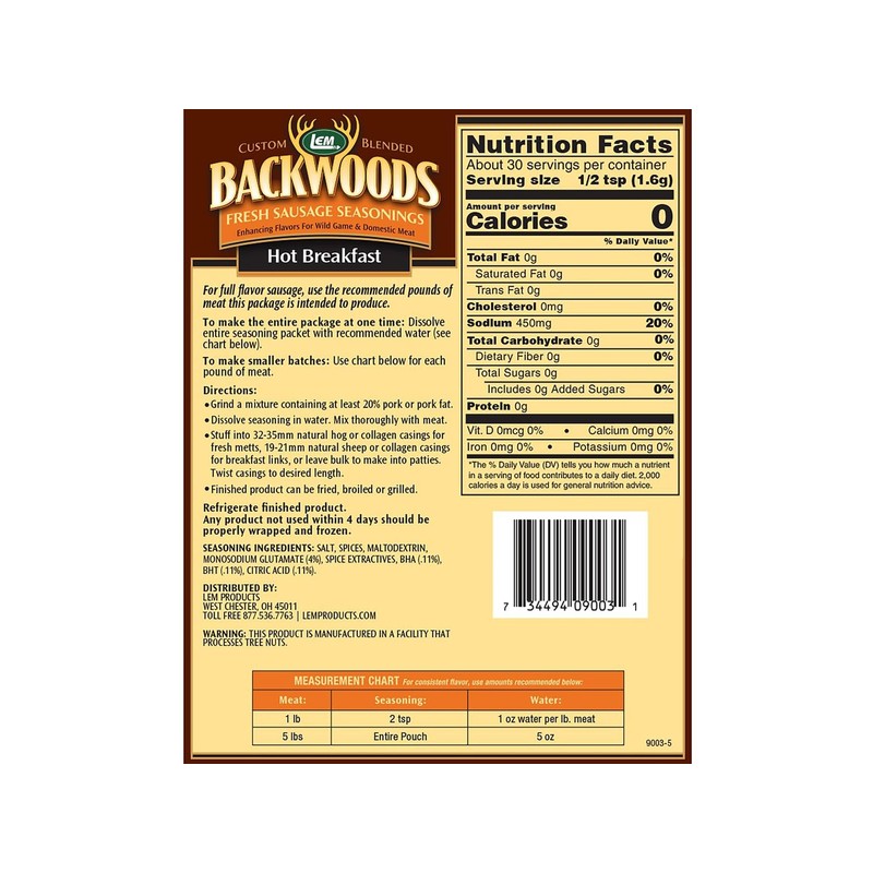 BACKWOODS Hot Breakfast Seasoning Makes 5 lbs