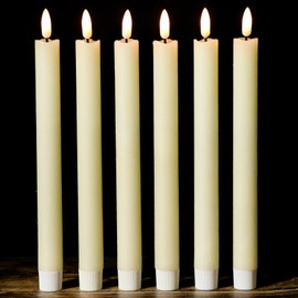 Lasumora Flameless Taper Candles Battery Operated Flickering with 6H Timer, 3D Wick LED Taper Candles Real Wax Candlesticks, Party Christmas Home Decor 6 Pack 9.6" Ivory