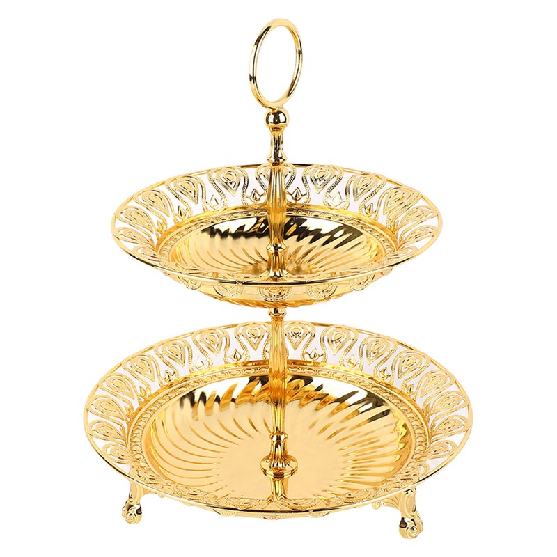 2 Tier Fruit Plate Metal Round Gold Plated Beautiful Cupcake