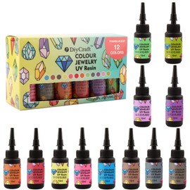 DIYcraft Colored UV Resin - 12Colors (BC-12Colors) Odorless UV Light Curing Ultraviolet Cure Resin Glue for Small UV Resin Molds, Jewelry Making - Earrings,Rings,Keychains - 0.35 oz/10ml Each