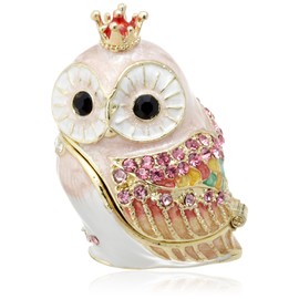 PIEARTH EX438-1 Pink Crown Owl Jewelry Box, Zinc