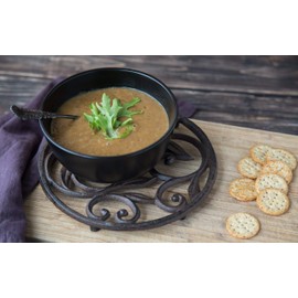 Cast Iron Trivet - Round with Vintage Pattern - Decorative Cast Iron Trivet For Kitchen Or Dining Table - 7.7" Diameter - Rust Brown Color - With Rubber Pegs by Comfify