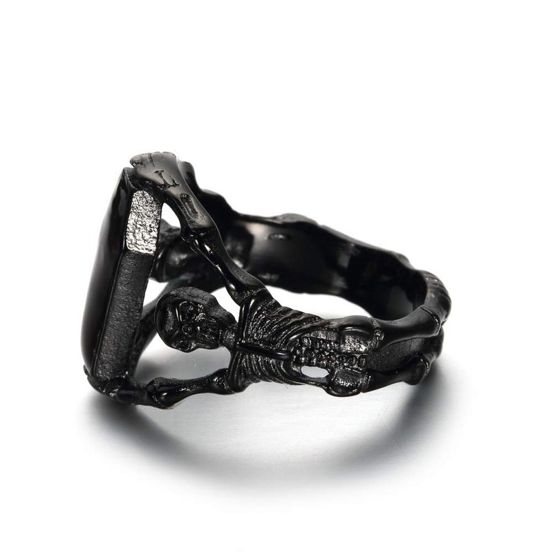 PAMTIER Men's Stainless Steel Skull Ring Gothic Vampire Skeleton Bloody